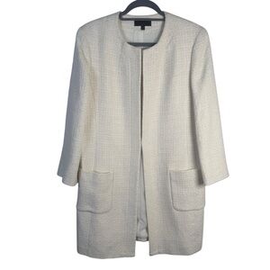 Talbots Off White Tweed Mid Length Overcoat Coat Coat Coat 3/4 Sleeves Size 12